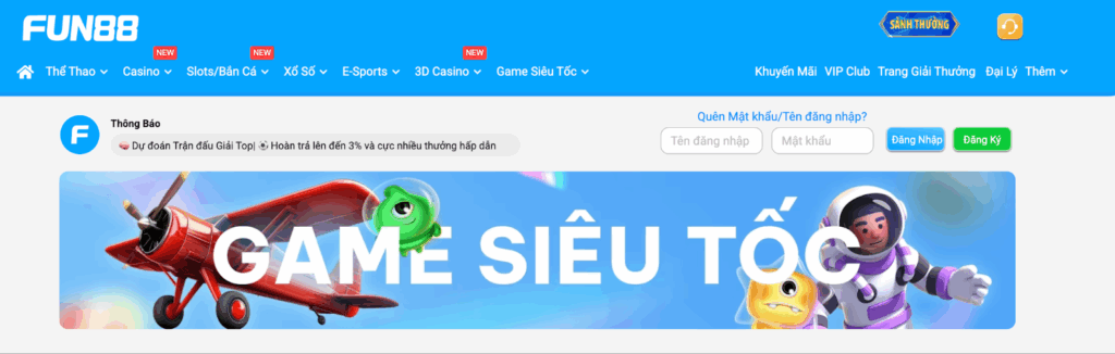Game siêu tốc tại Fun88 cực kỳ hấp dẫn