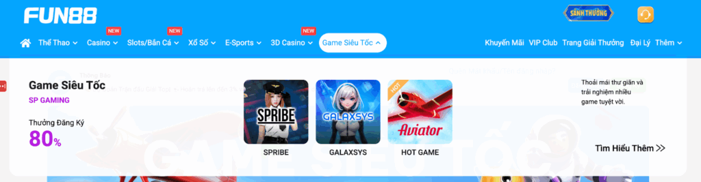 Các nhà cung cấp trò chơi Fast Game tại Fun88